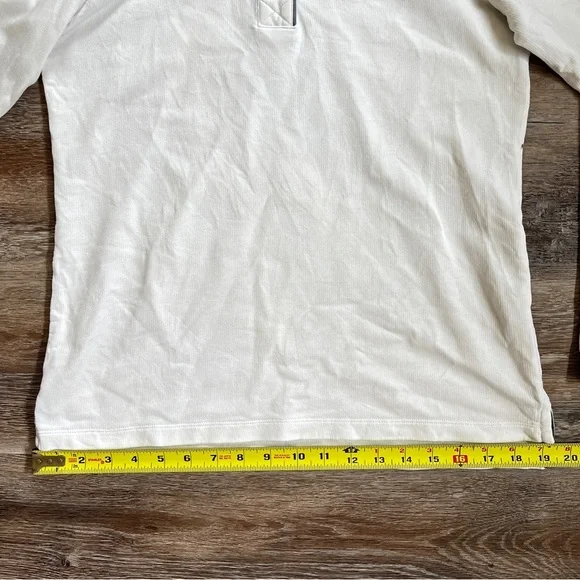 LL Bean Women's White Cotton French Terry 1/4 Button Pullover with Navy Trim - Picture 13 of 16